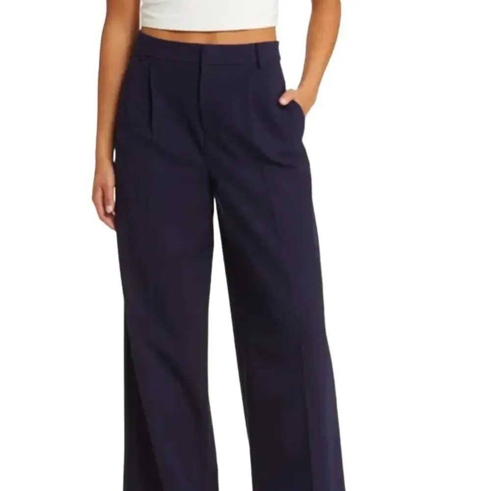 FRAME High Waist Wide Leg Trousers in Blue Size 14 NWT